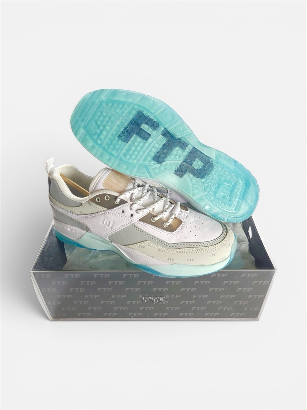 FTP x DC Shoes E. Tribeka Skateboard Shoes White Blue Icy Mens Size 8 - NEW